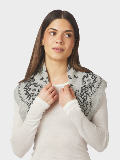 Adelina Paisley Knit Scarf - Grey Melange