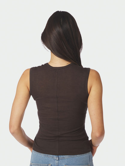 Nimbi Fine Rib Top - Dark Brown