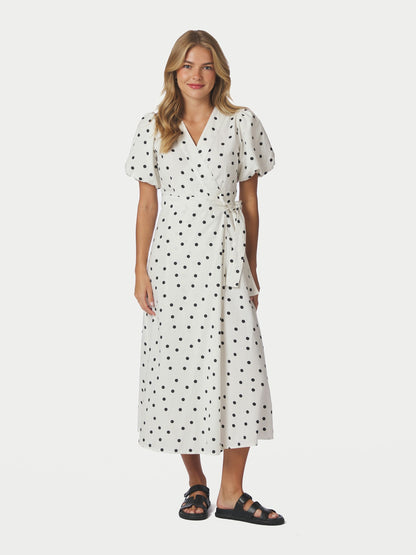 Clarine Linen Dot Dress - White