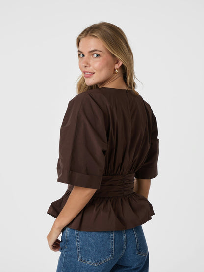 Annegret Poplin Blouse - Chocolate Brown