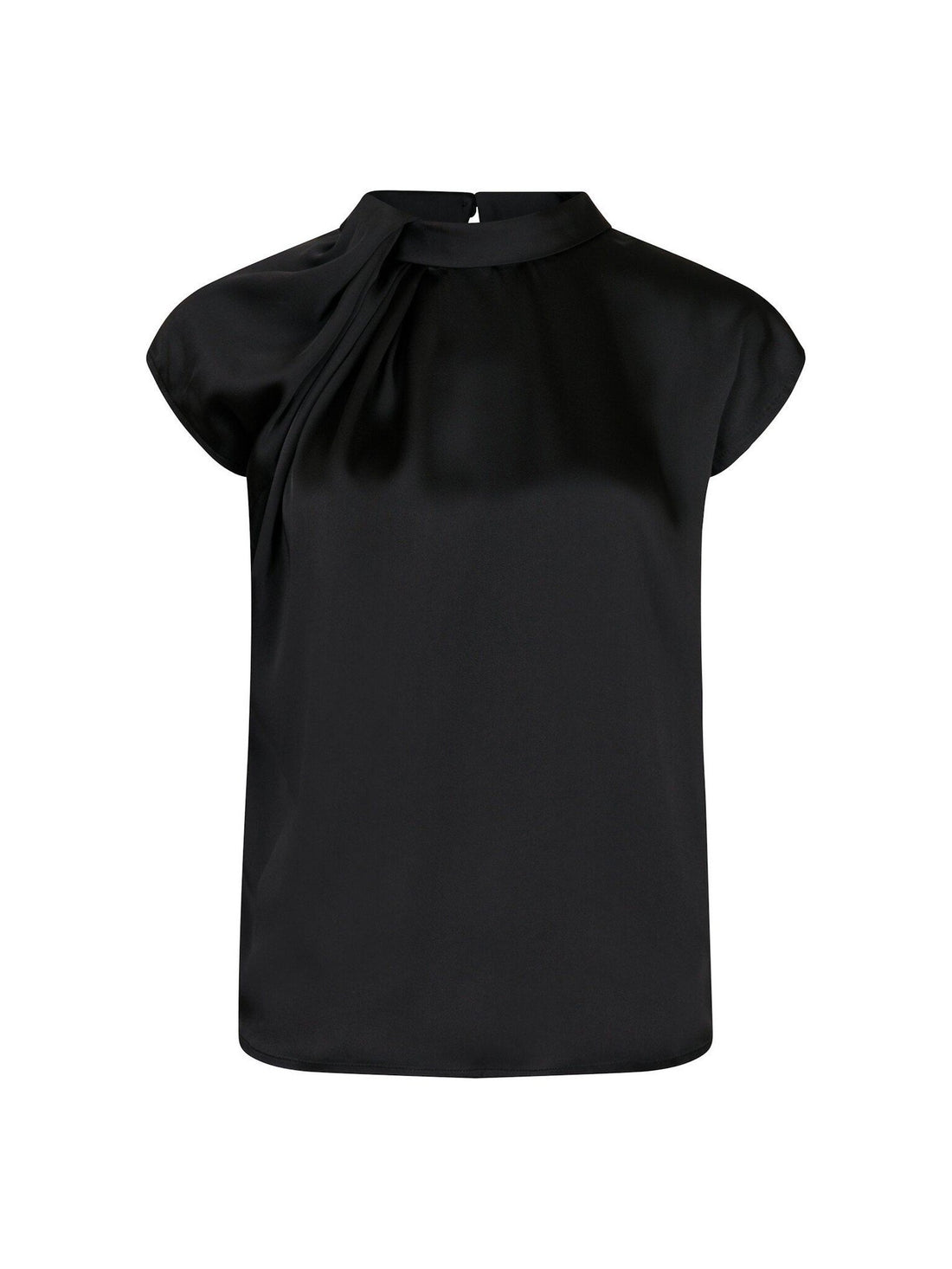 Fleur Drapy Satin Blouse - Black