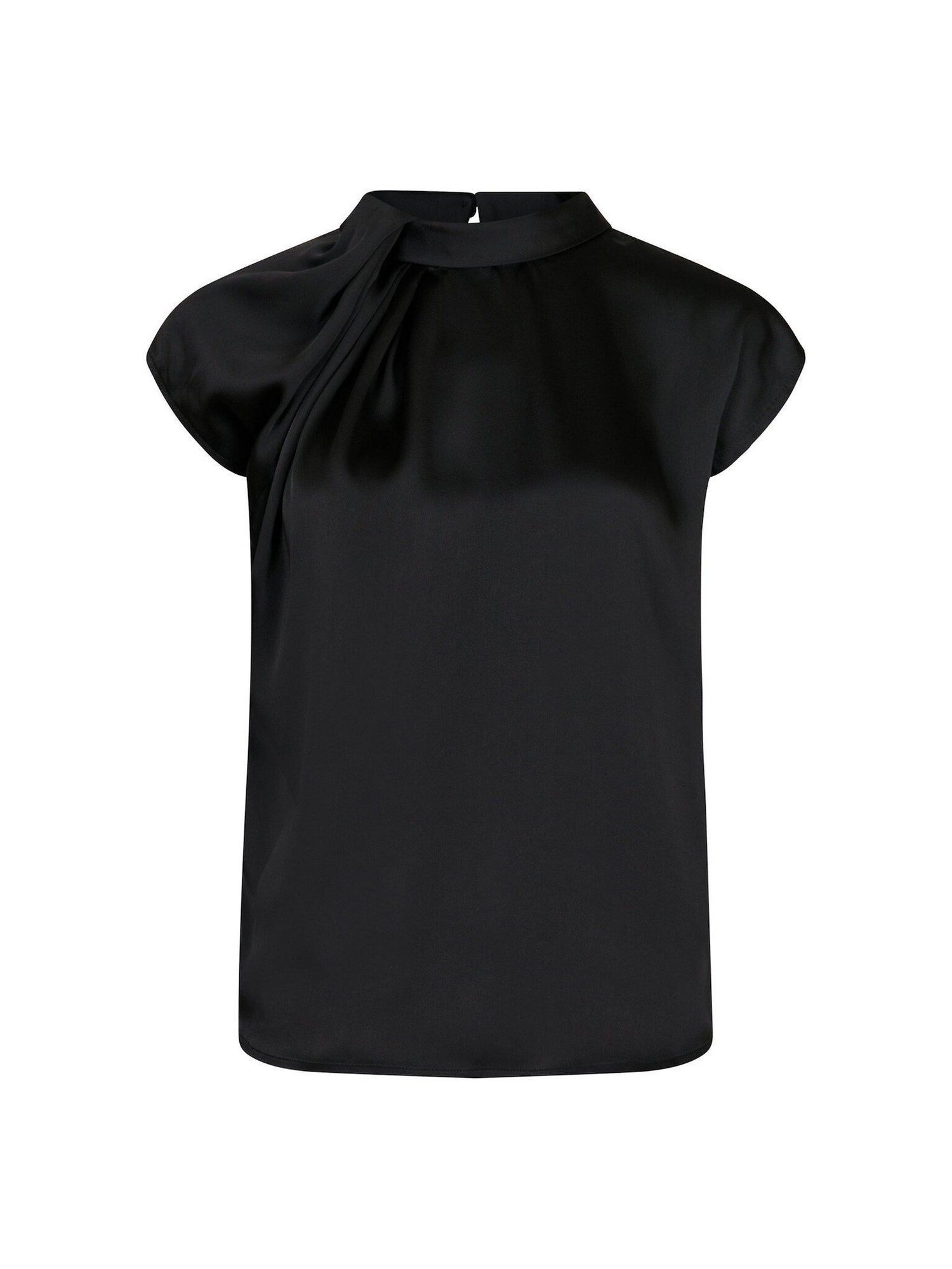 Fleur Drapy Satin Blouse - Black