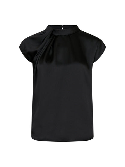Fleur Drapy Satin Blouse - Black