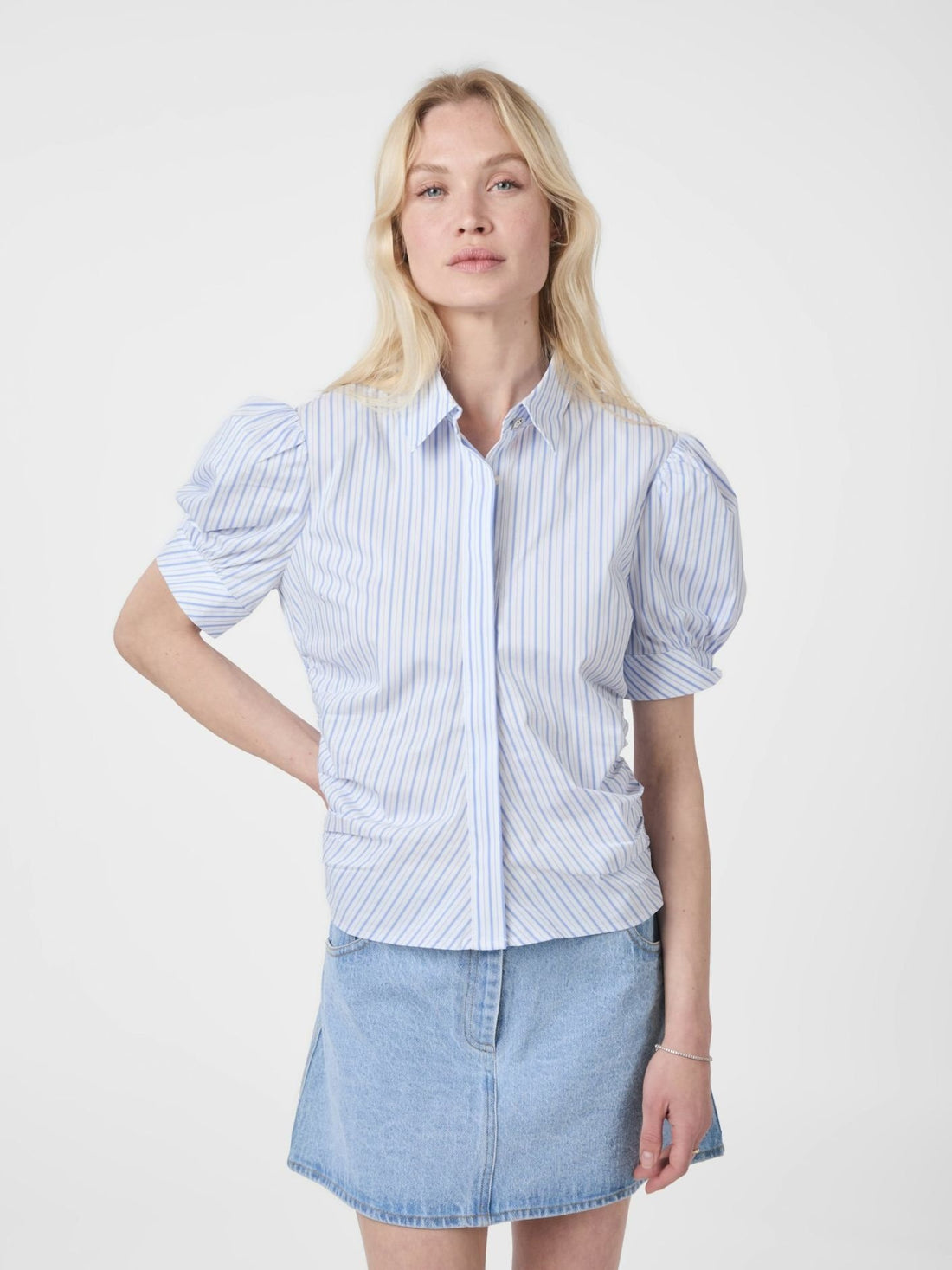 Frannie Stripe Shirt - White Light Blue