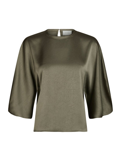 Liora Heavy Sateen Blouse - Cold Army
