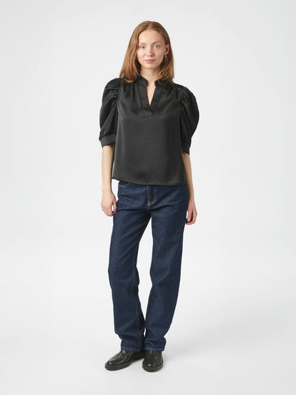 Roella Heavy Sateen Blouse - Black