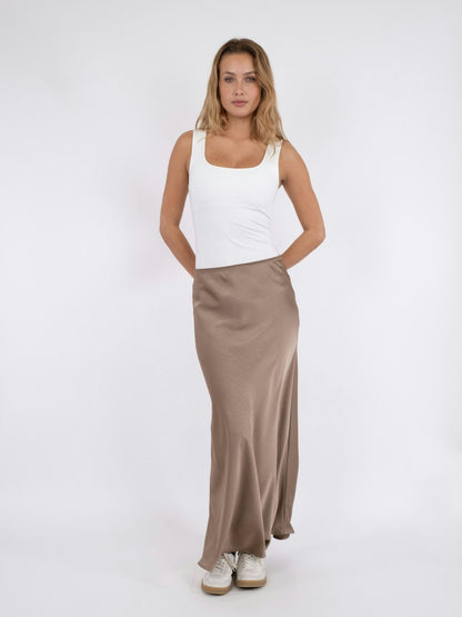 Vicky heavy sateen skirt - Dark Taupe