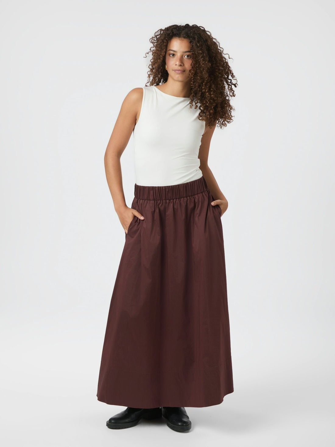 Yara Long Poplin Skirt - Burgundy