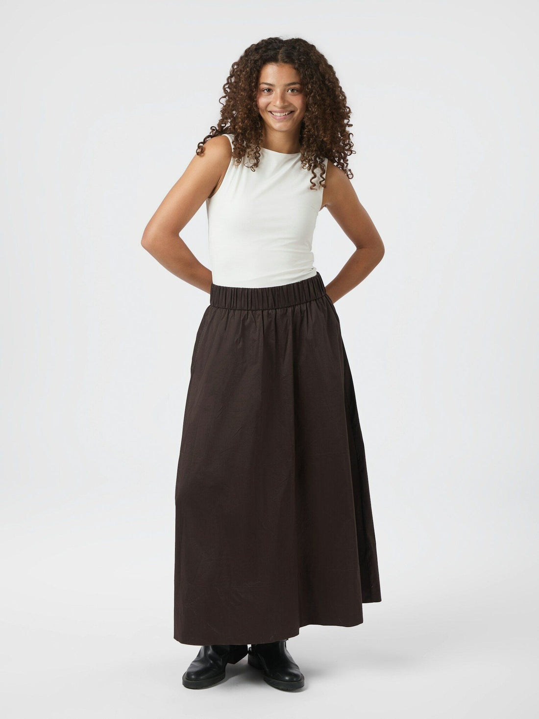 Yara Long Poplin Skirt - Chocolate Brown