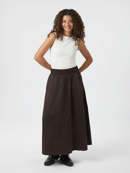 Yara Long Poplin Skirt - Chocolate Brown