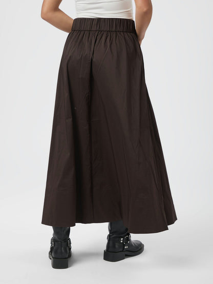 Yara Long Poplin Skirt - Chocolate Brown