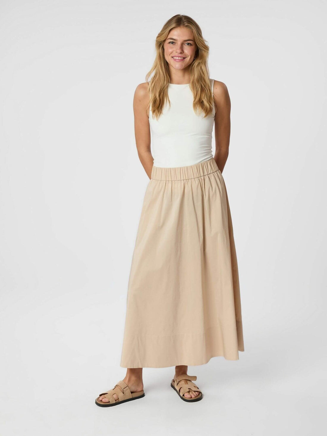 Yara Long Poplin Skirt - Dark Sand