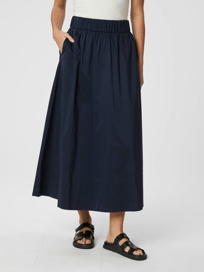 Yara Long Poplin Skirt - Navy