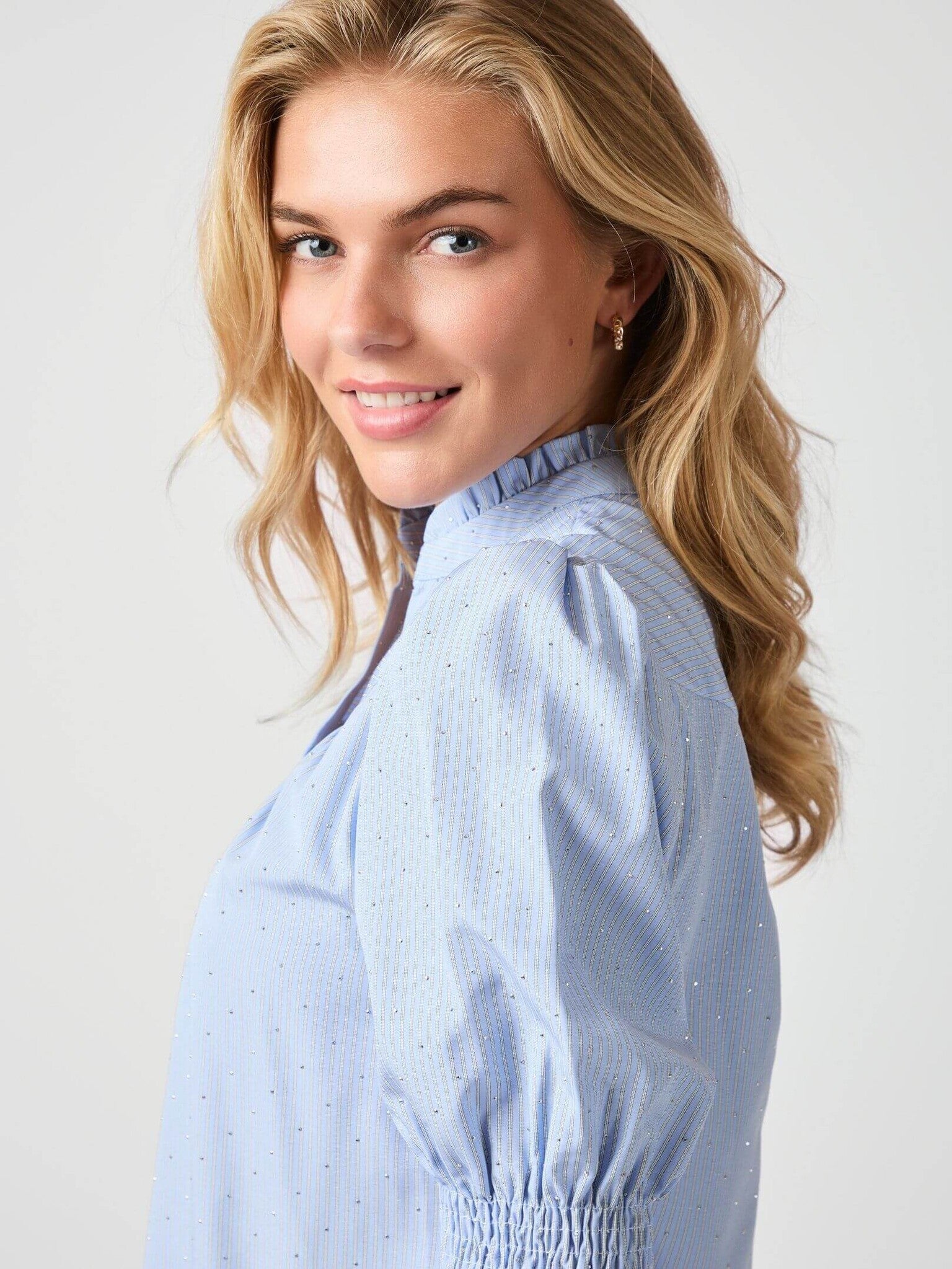Diana B Stripe Stone Blouse - Light Blue