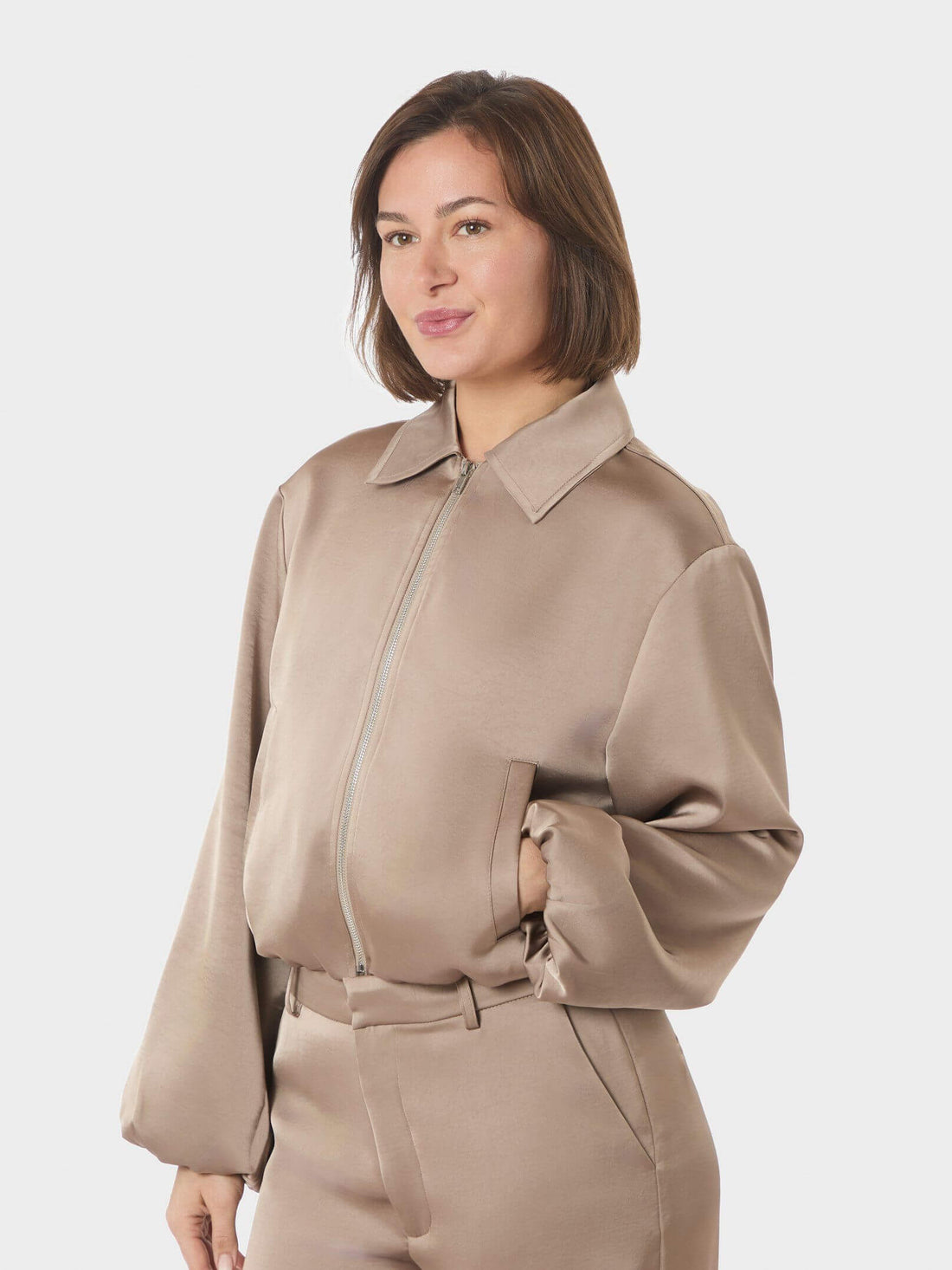 Denielle Heavy Sateen Jacket - Dark Taupe