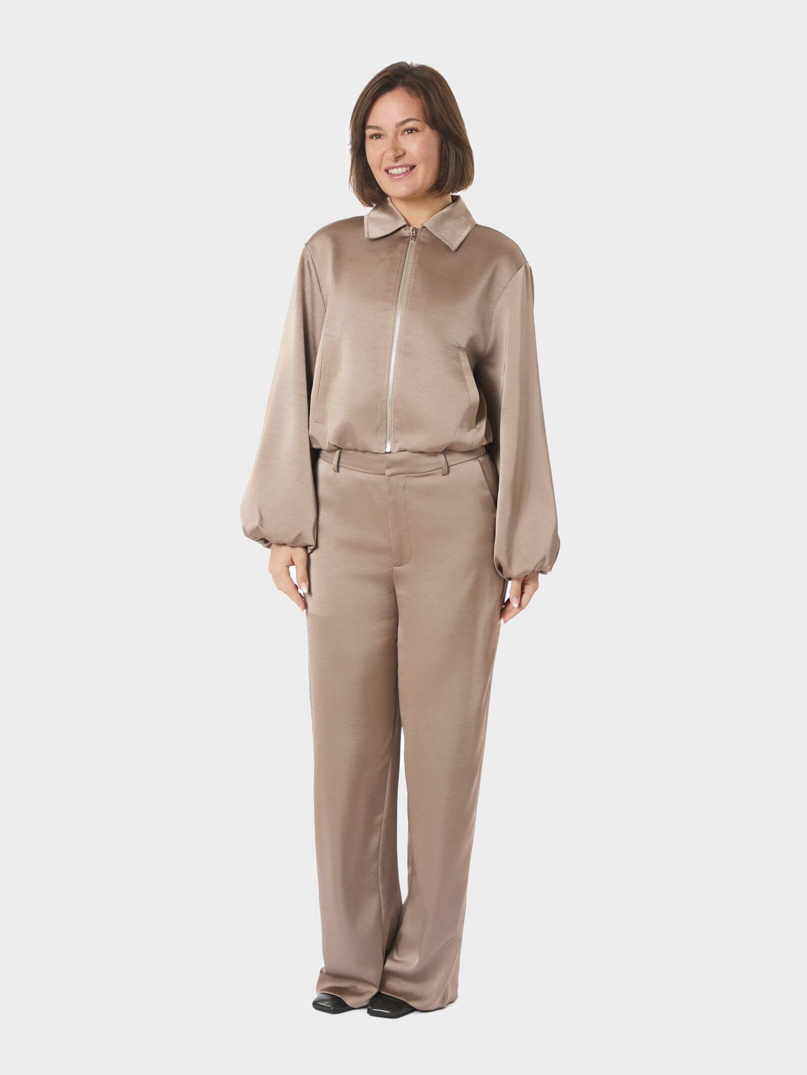 Denielle Heavy Sateen Jacket - Dark Taupe