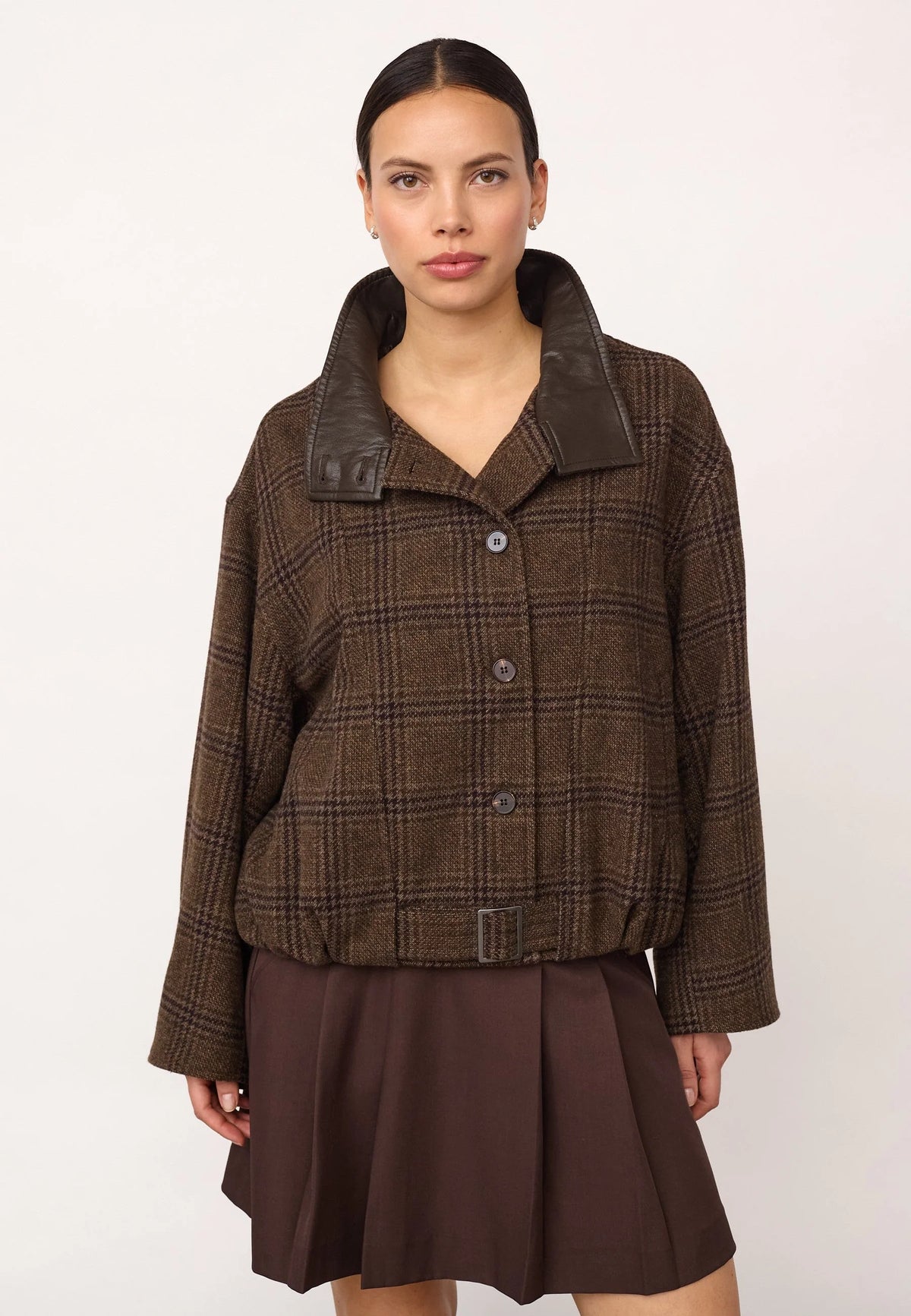 OlvaCC Check Balloon Jacke - Dunkelbraun