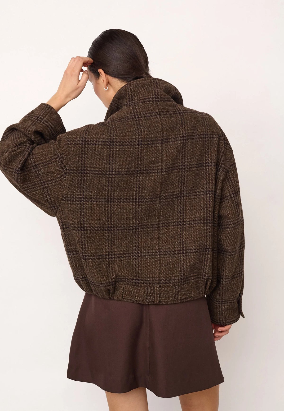 OlvaCC Check Balloon Jacke - Dunkelbraun