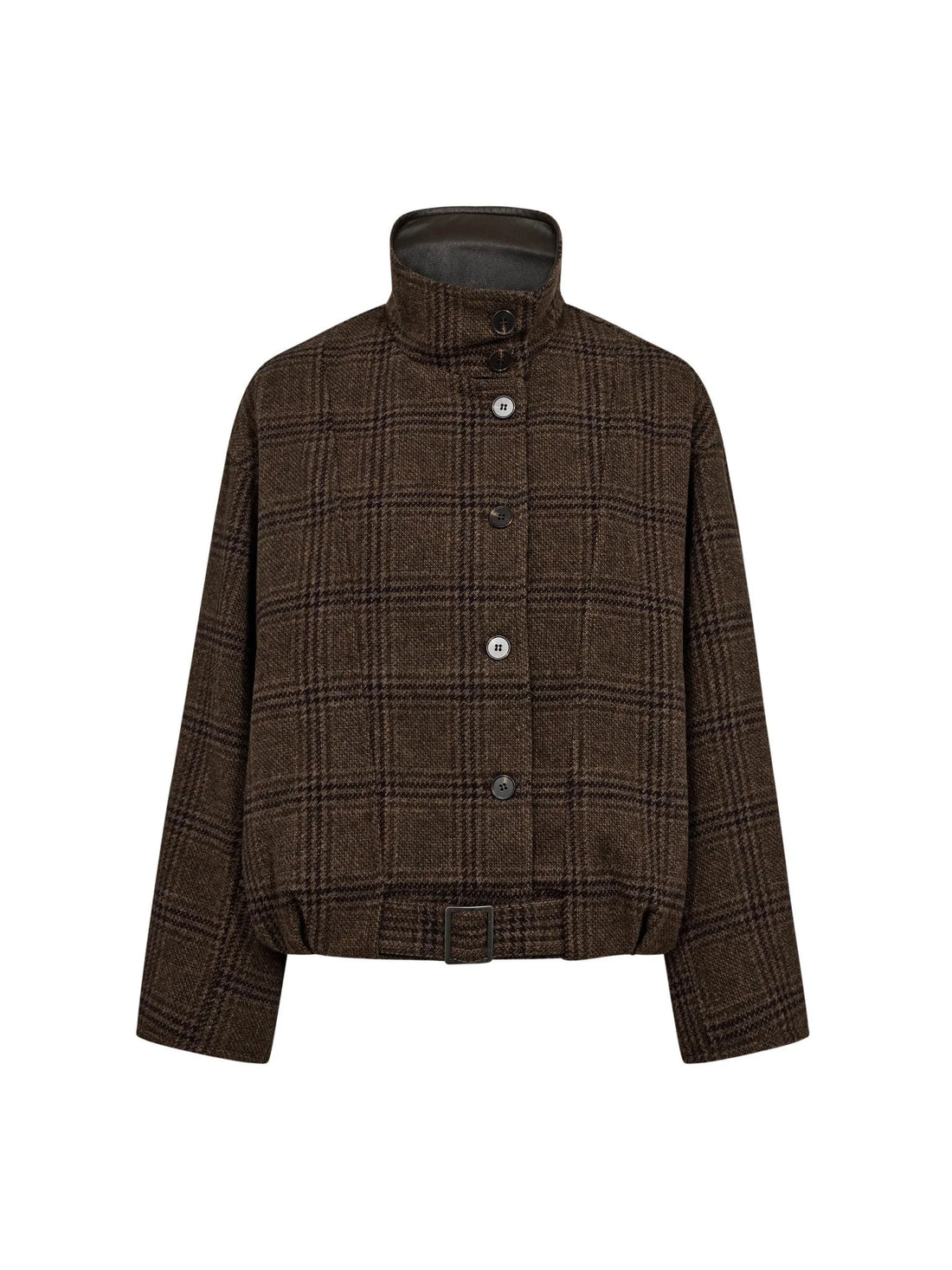 OlvaCC Check Balloon Jacket - Dark Brown