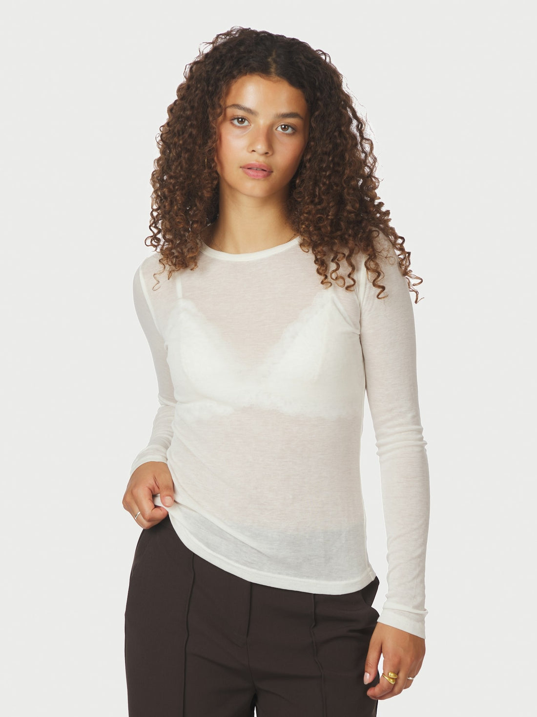 Nella Fine Rib Blouse - White