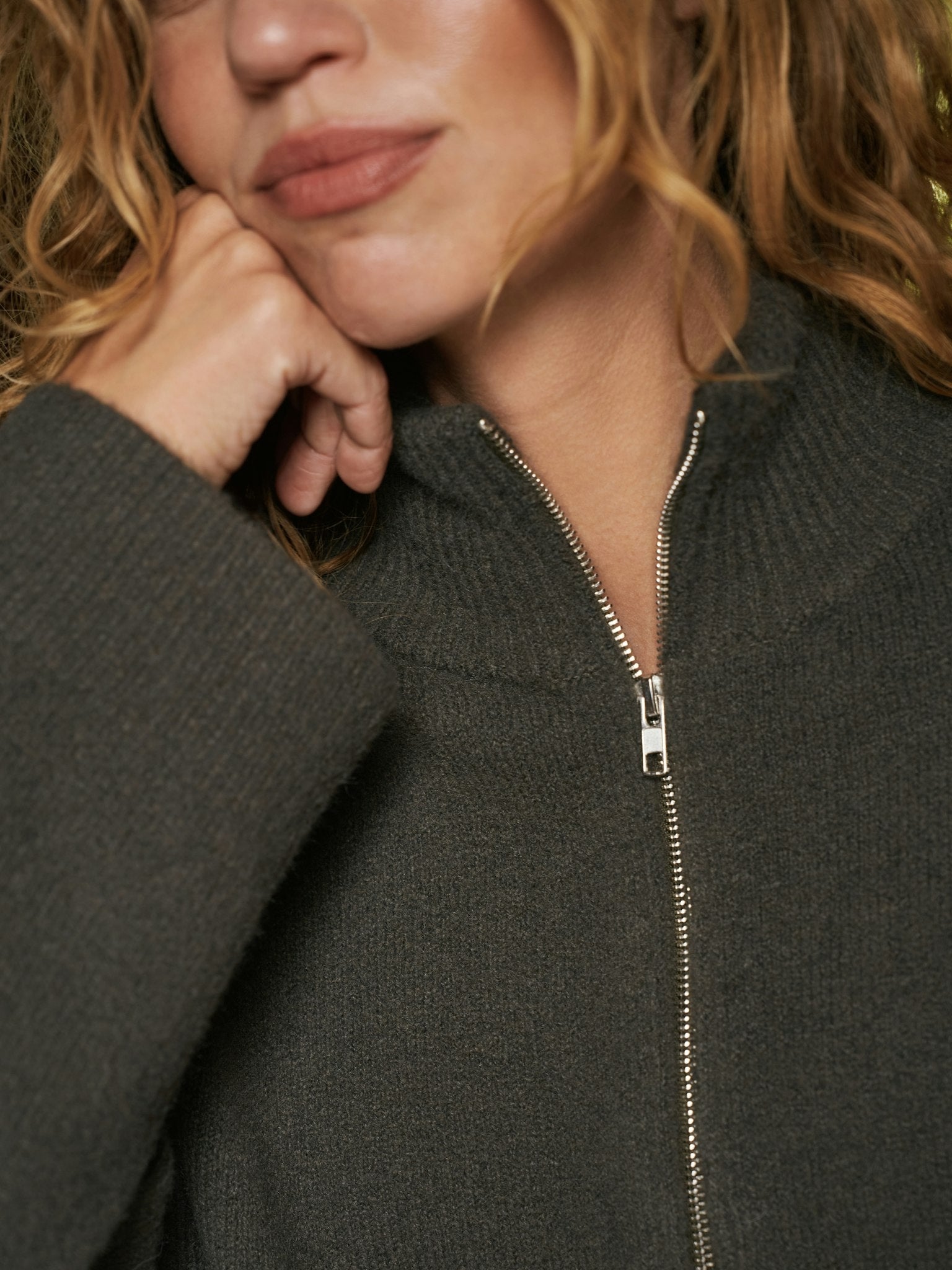 Asley Zip Knit Cardigan - Moss Green