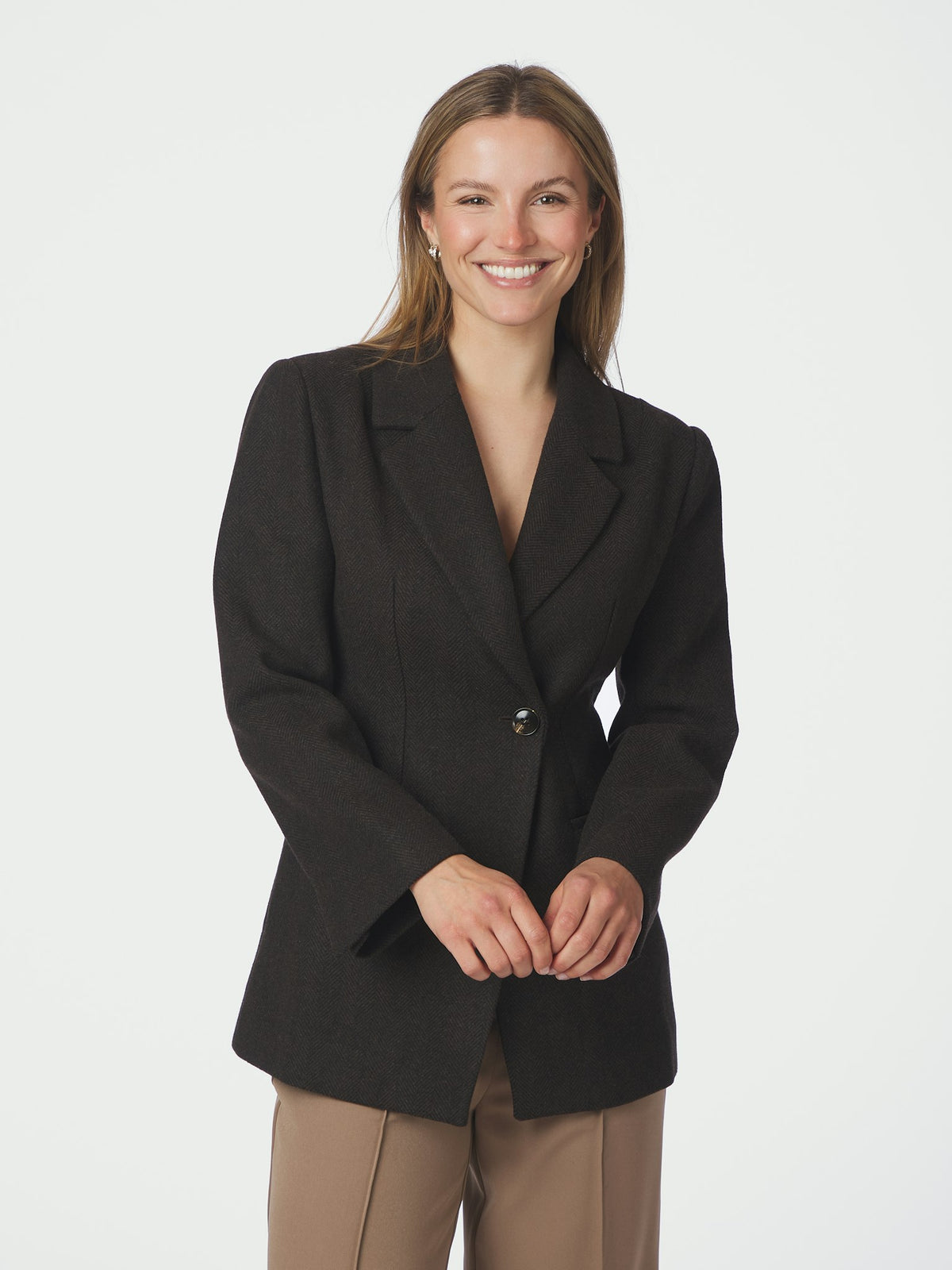 Bowie Herringbone F Blazer - Dark Brown