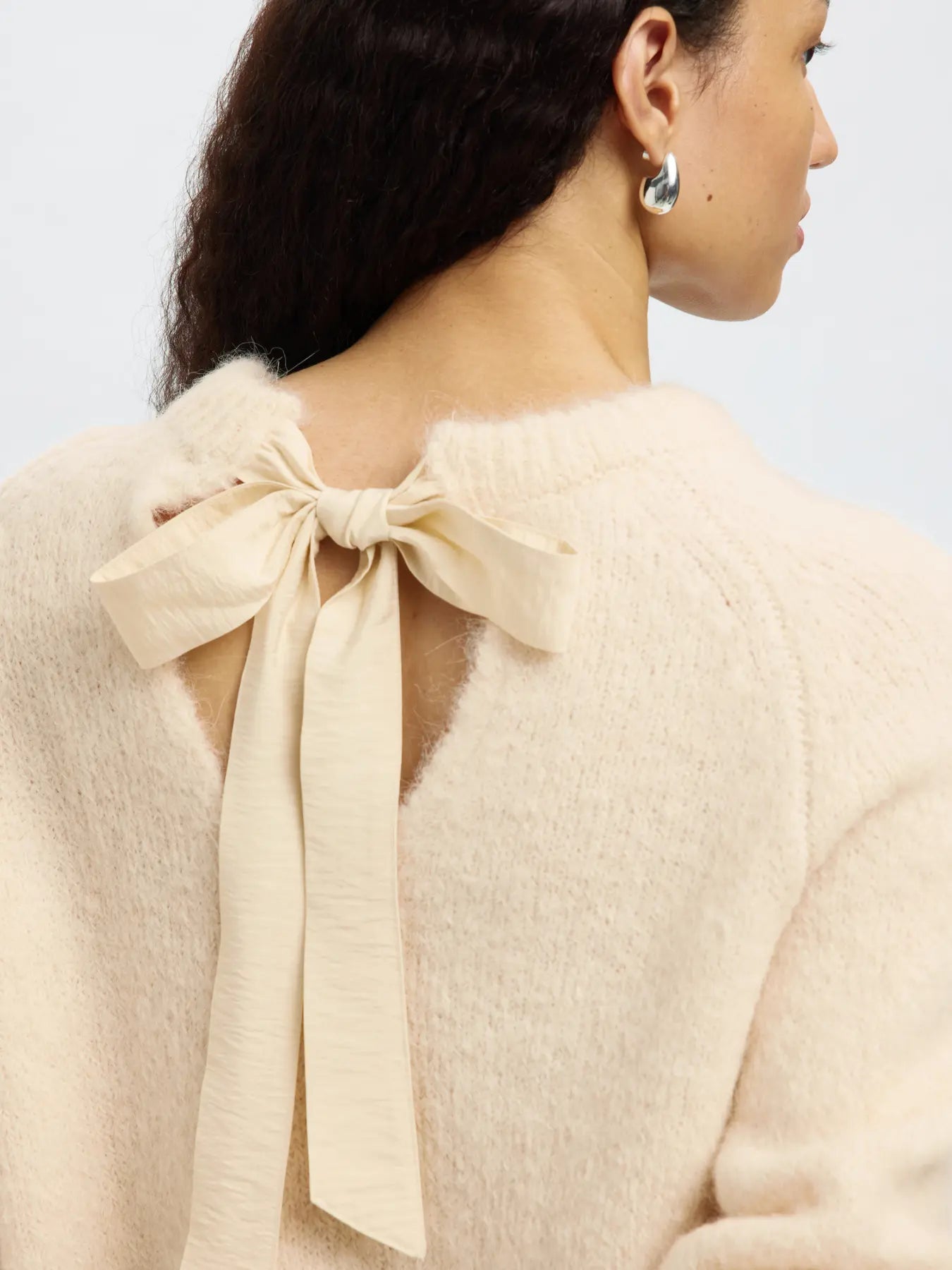 SLFgabella LS Knit Bow O-Neck - Birch