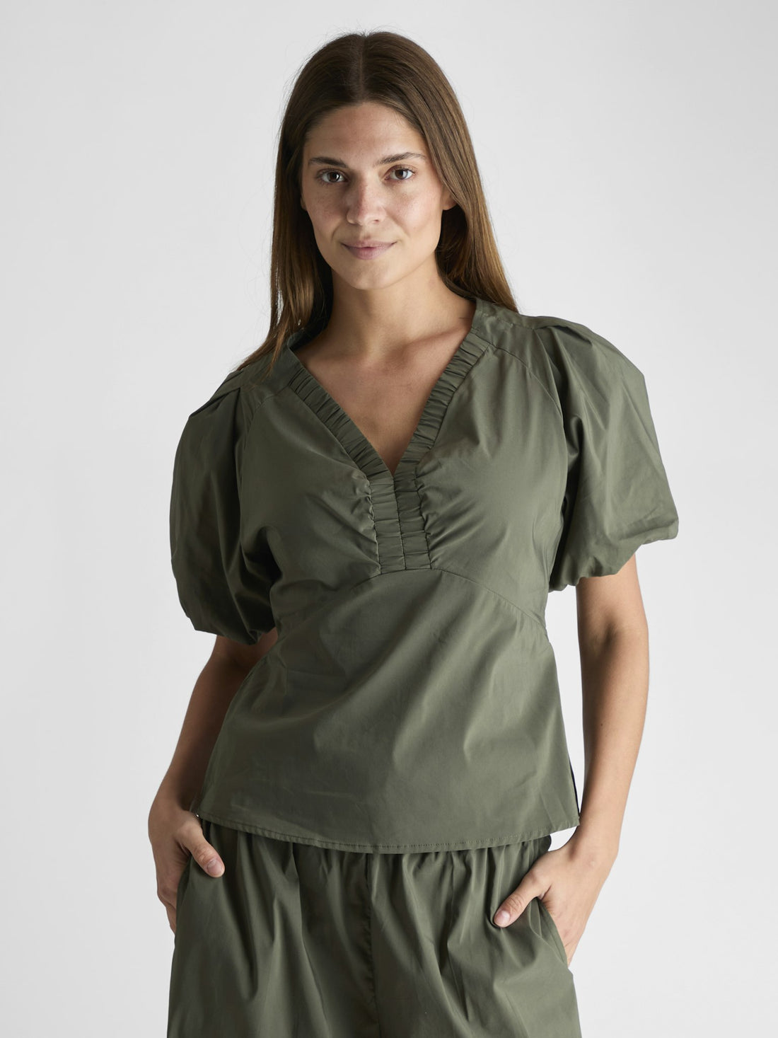 Irina Poplin Blouse - Army