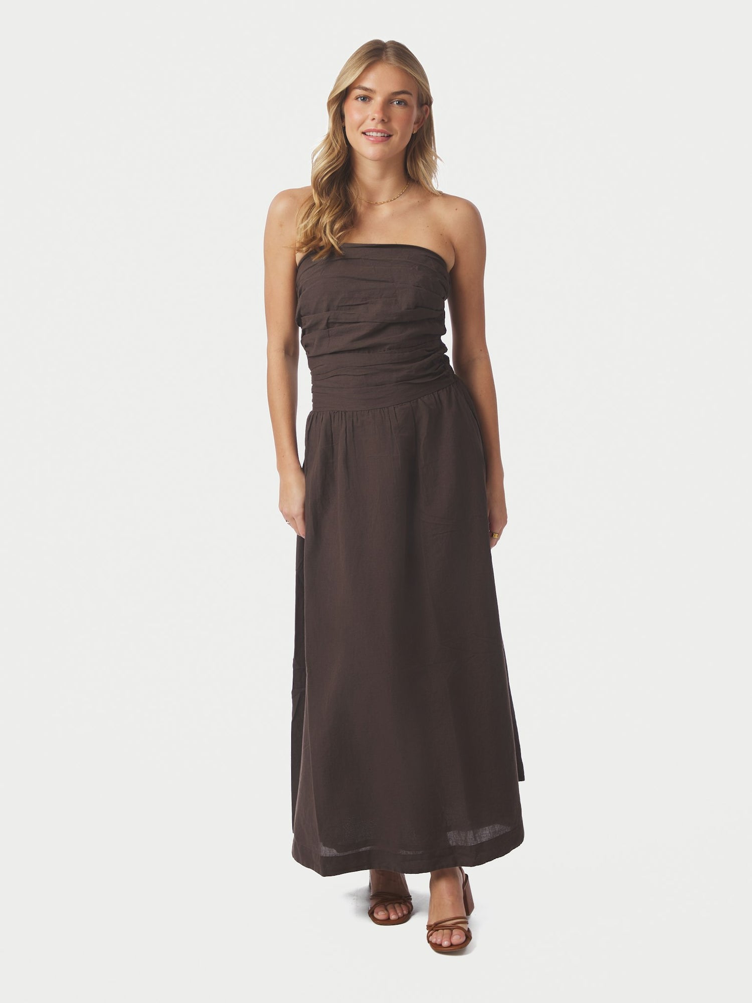 Kima Linen Dress - Dark Brown