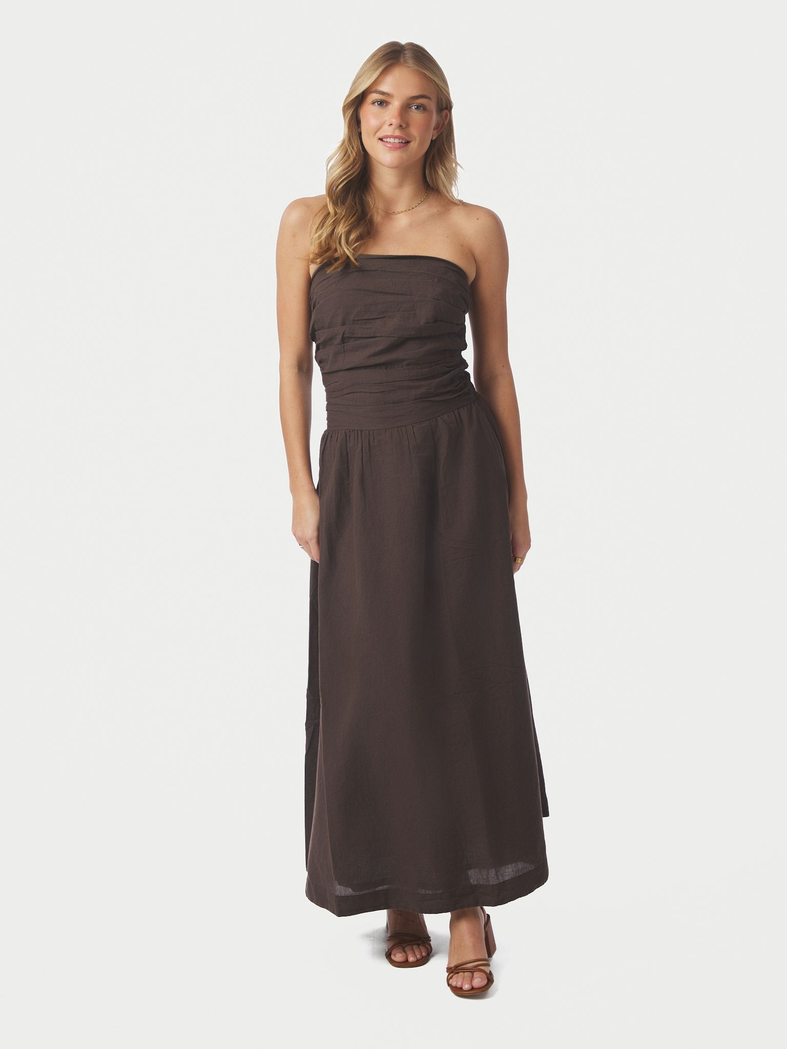 Kima Linen Dress - Dark Brown