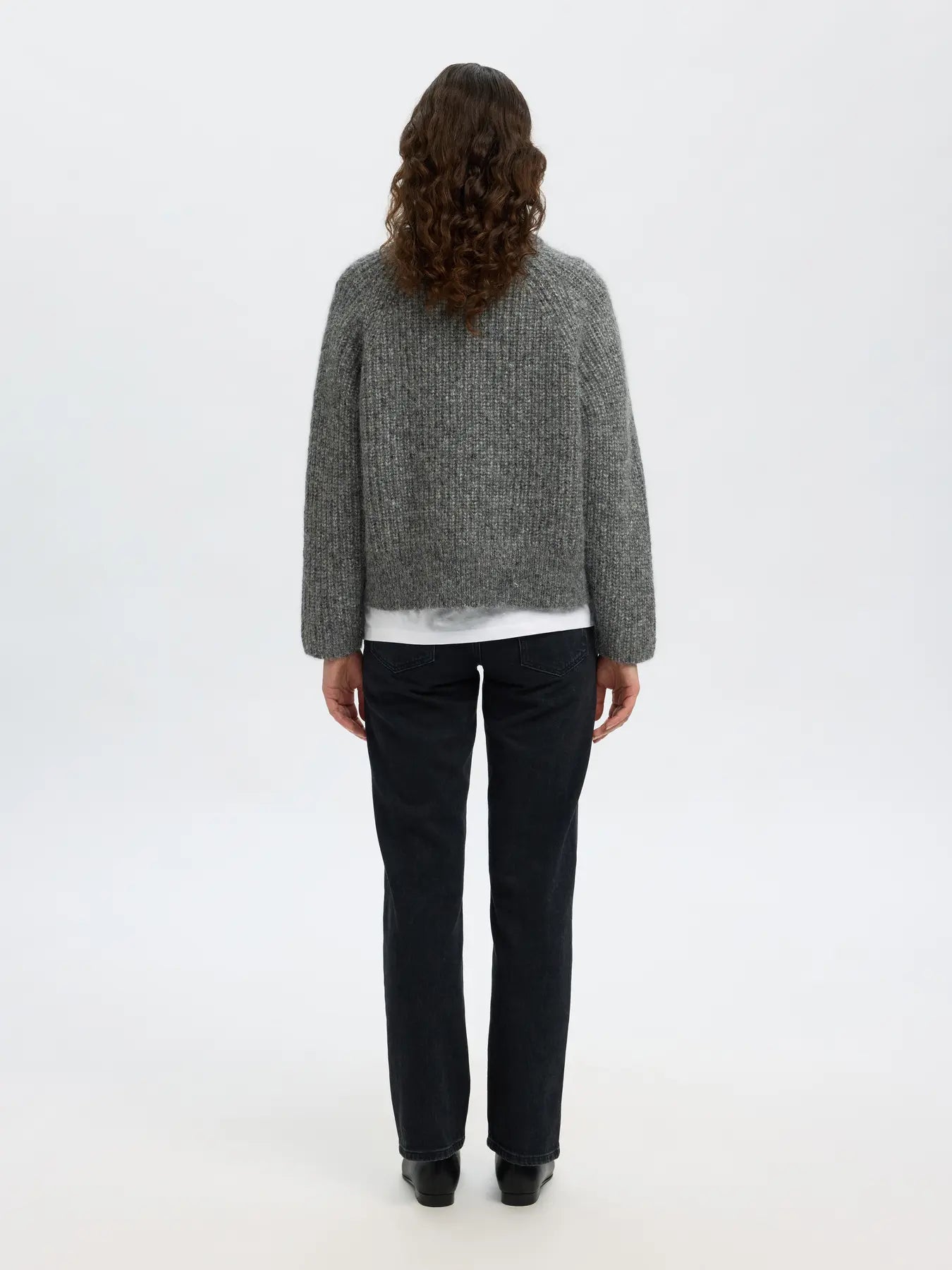 SLFanjuli LS knit Zip - med. grey mel.