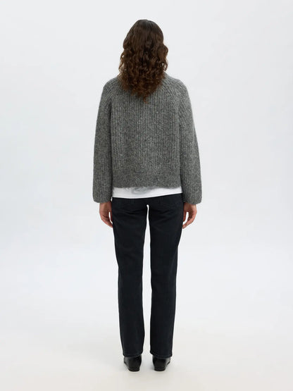 SLFanjuli LS knit Zip - med. grey mel.