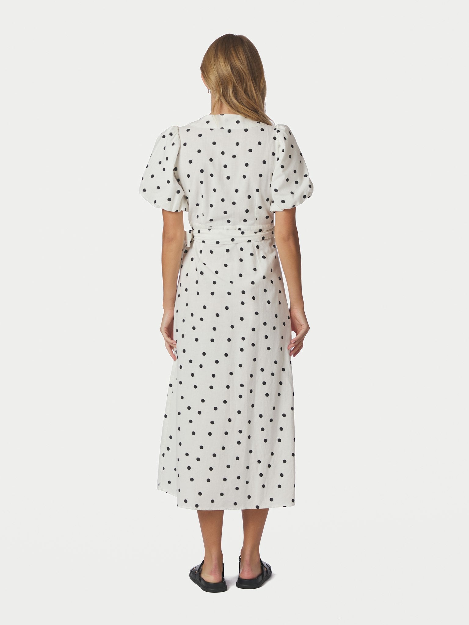 Clarine Linen Dot Dress - White