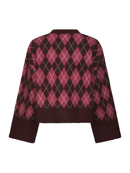 Kick Check Knit Blouse - Wine