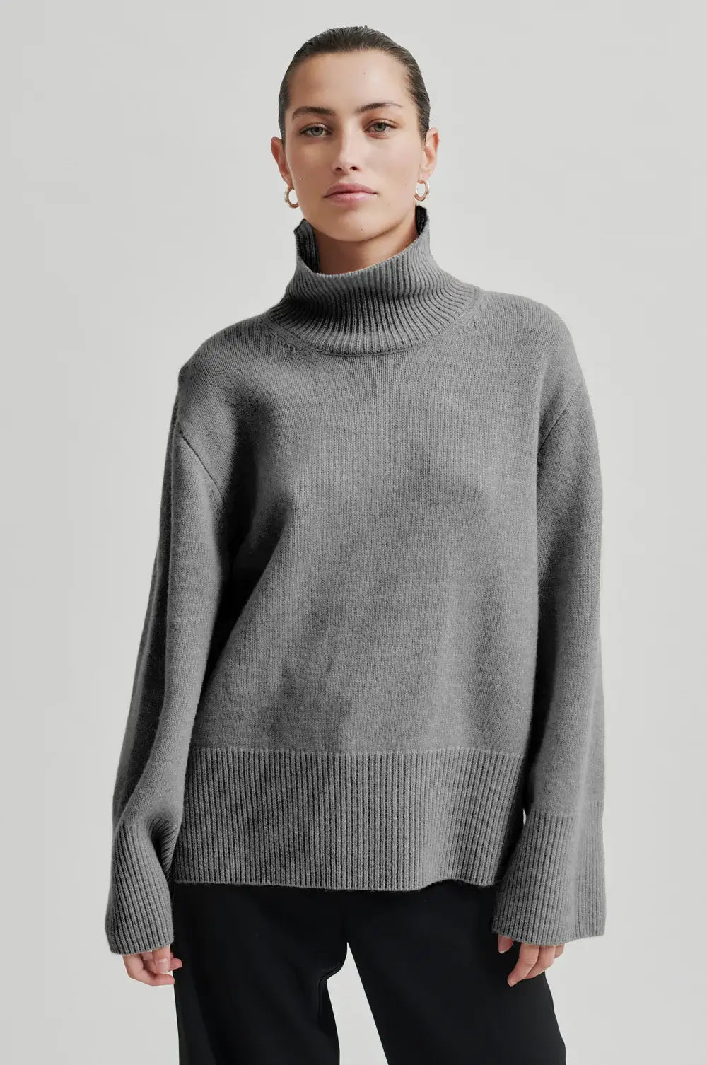 Alpha Knit T - Neck - Mid Grey Melange