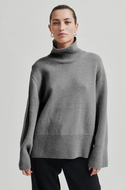 Alpha Knit T - Neck - Mid Grey Melange