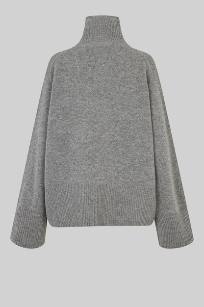 Alpha Knit T - Neck - Mid Grey Melange