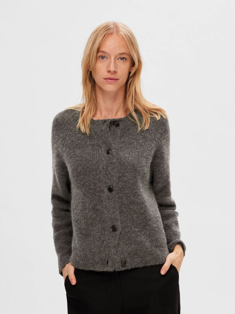 SLFLULU LS short cardigan - med grey