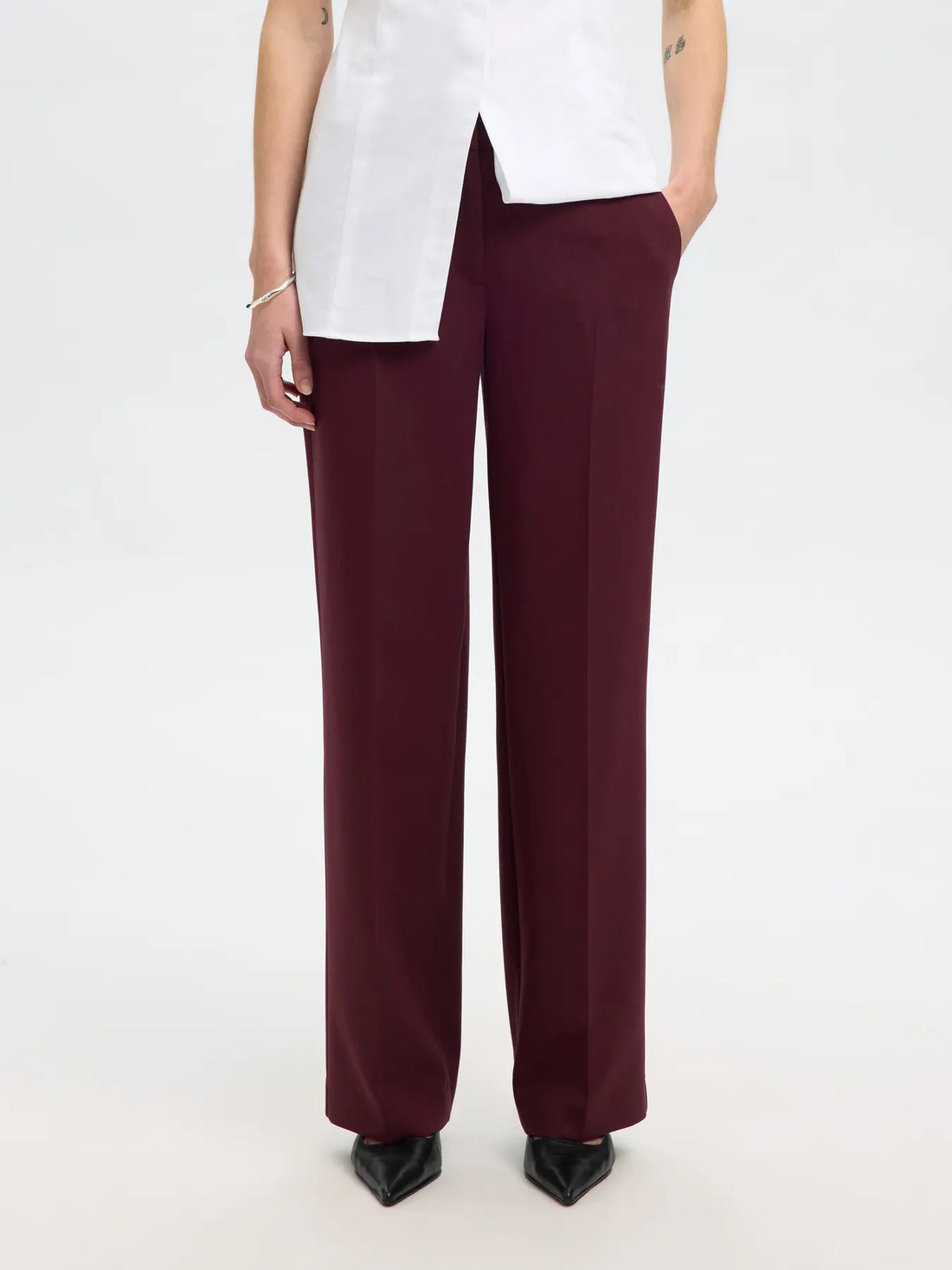 SLFRITA MW WIDE PANT MEL NOOS - Fig melange