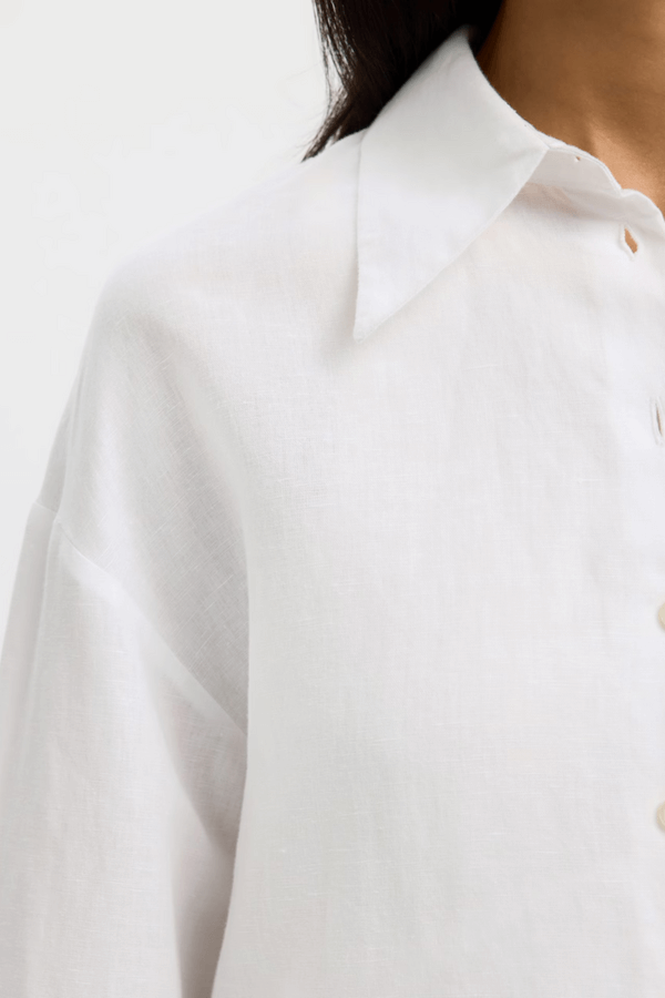 SLFcleo Oversize Linen Blend Shirt - Bright White