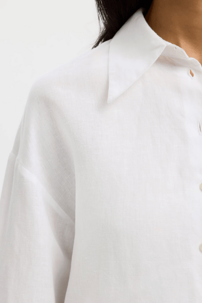 SLFcleo Oversize Linen Blend Shirt - Bright White