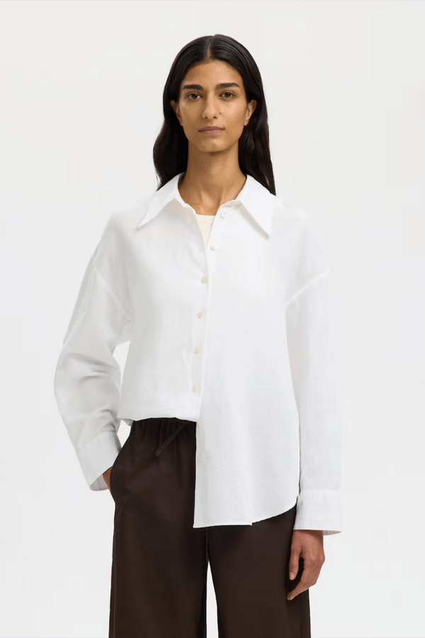 SLFcleo Oversize Linen Blend Shirt - Bright White