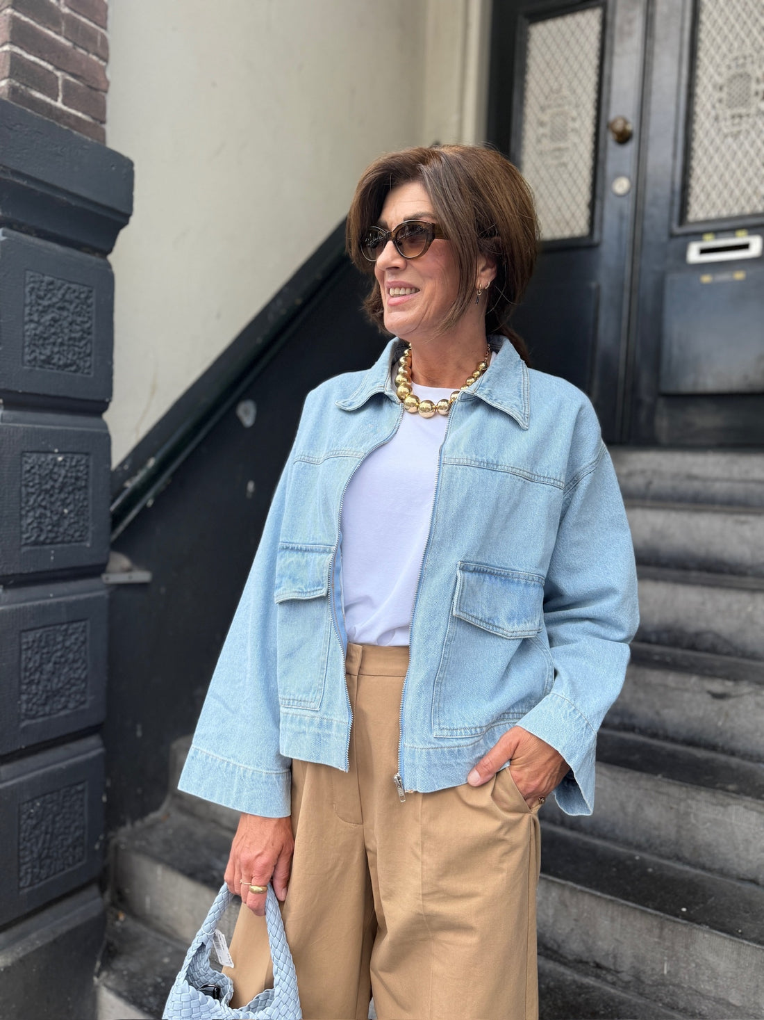 Jeans jacket with camel look