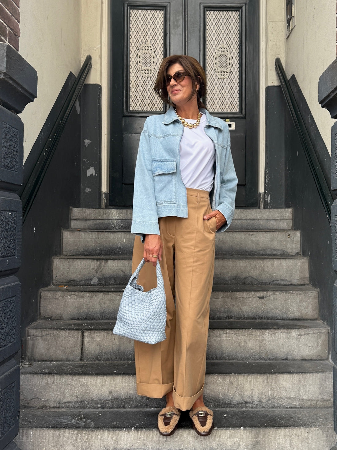 Jeans jacket with camel look