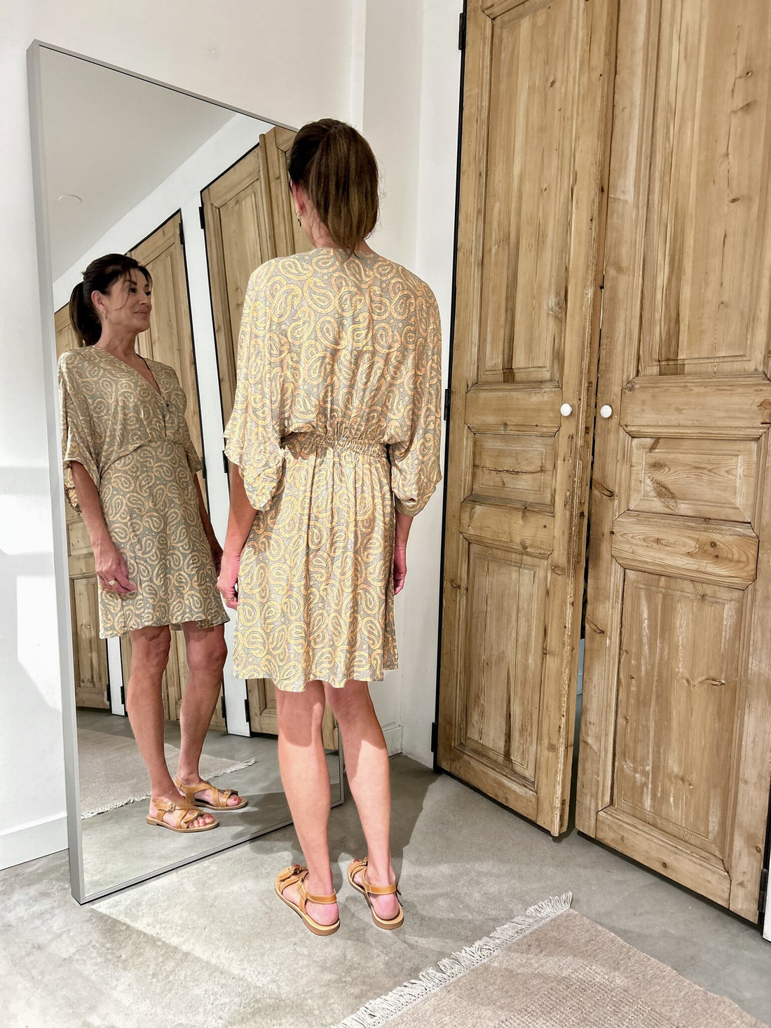 Rodrigo Short Caftan Dress -Soft Orange Print
