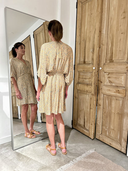 Rodrigo Short Caftan Dress -Soft Orange Print