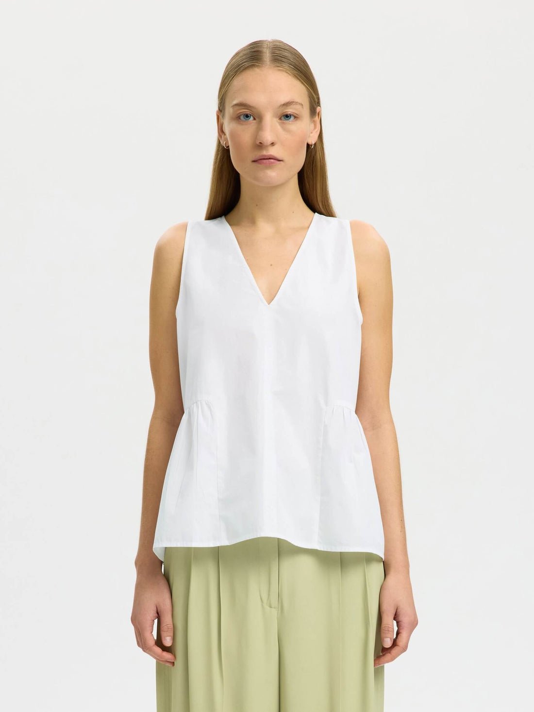 SLFblair SL V-Neck Peplum Top - Bright White