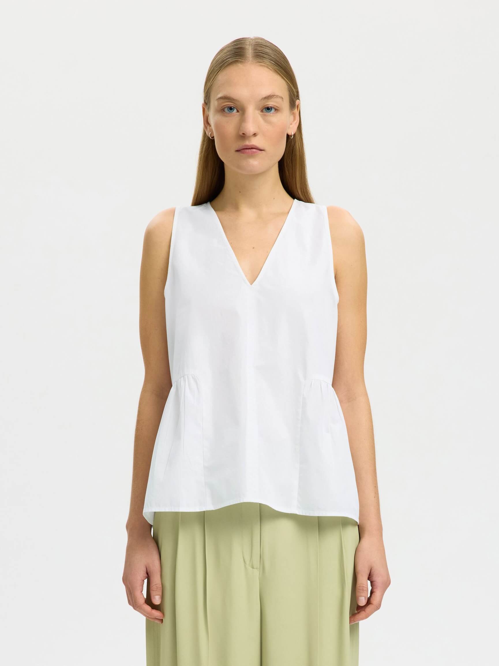 SLFblair SL V-Neck Peplum Top - Bright White