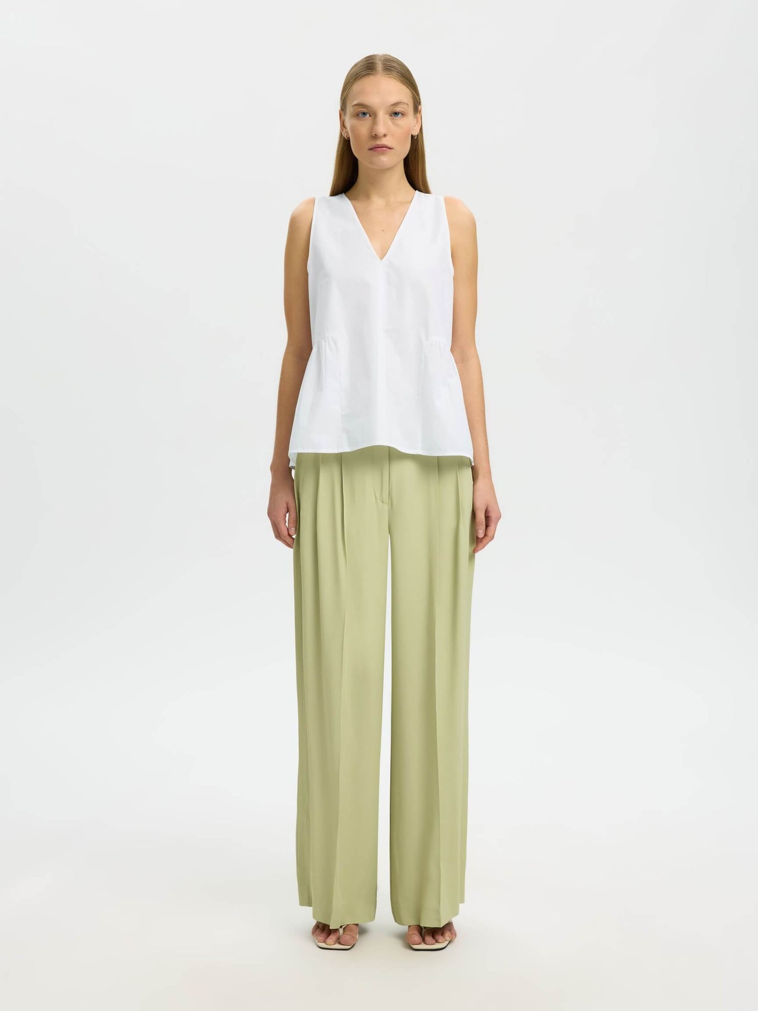SLFblair SL V-Neck Peplum Top - Bright White