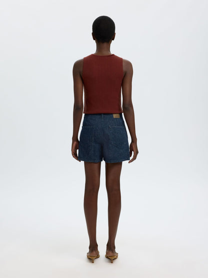 SLFhanny HW Mini Denim Shorts - Dark Blue